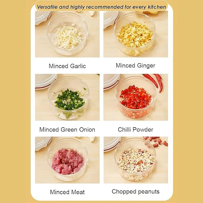 Manual Vegetable Chopper – Hand Pull Food Processor with 3 Stainless Steel Blades, BPA-Free Bowl, Ergonomic Handle – Garlic Onion Mincer for Kitchen, Camping, RV & Outdoor Use – Pink, 900ml