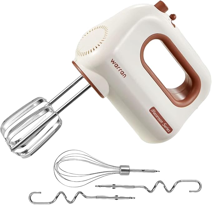 300W Compact Lightweight Electric Hand Mixer, with Powerful Quiet DC Motor for Baking, Cake, Brownies, Cookie Dough, Ideal for Home Kitchen (White)