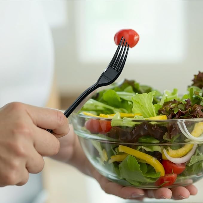 300 Pieces Of Black Plastic Silverware,Heavy Duty, 100 Forks, 100 Spoons, 100 Knives, Heat-Resistant and BPA-free Disposable Silverware,Party Supplies, High-end Utensils