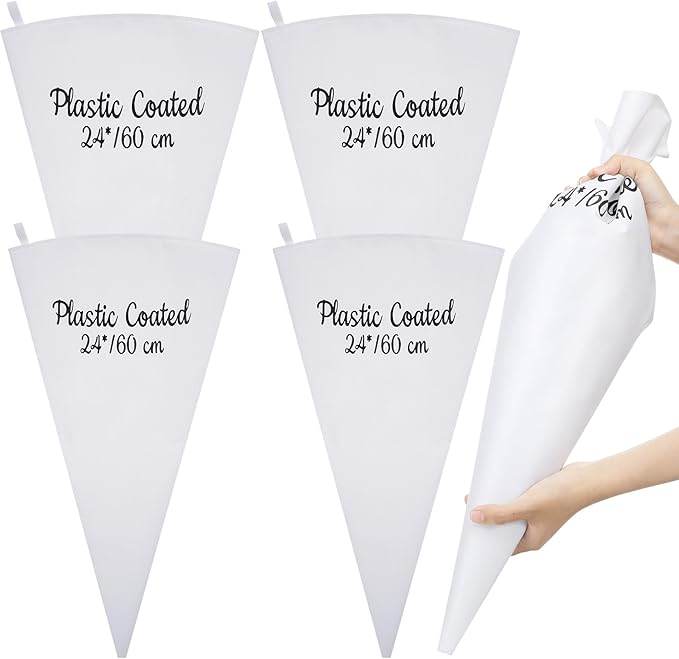 Nuogo 4 Pack 24 Inch Reusable Piping Pastry Bags Large Canvas Cake Decorating Bags with Plastic Coating for Frosting, Icing, Cupcakes, Cookies