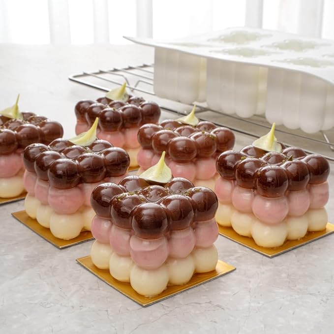 Restaurantware-6 Cavities Pastry & Baking Mold, 1 Oven-Ready 3D Mold - Flexible, Freezable, White Silicone Silicone Mold For Baking, Easy Release, For Chocolate, Cheesecake, Jelly, Or Mousse