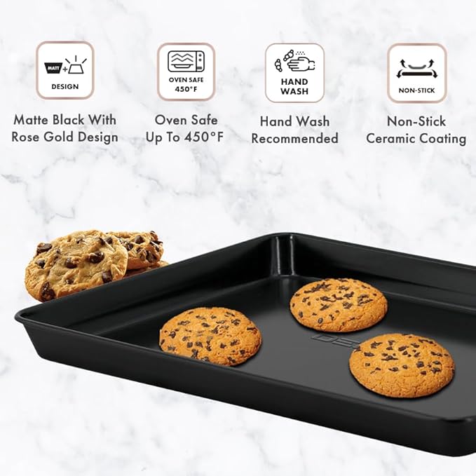 Nonstick Ceramic Bakeware Set – 8 Piece Baking Pans Set, Oven Safe to 450°F, Includes Muffin Pans, Cookie Sheets, Loaf, Roaster, Round & Square Pans, BPA-Free