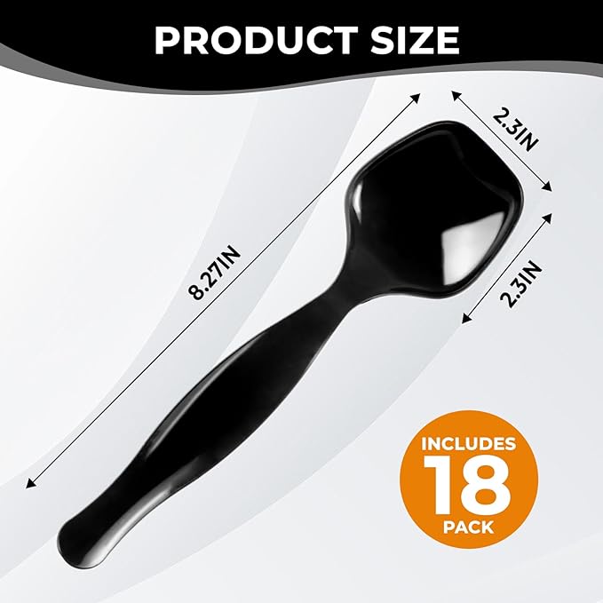 18 Count Disposable Black Plastic Serving Spoons for Buffet, Large Serving Spoons Heavy Duty Disposable Serving Utensils for Catering Wedding Holiday Party Events (Black, 18pcs spoons)