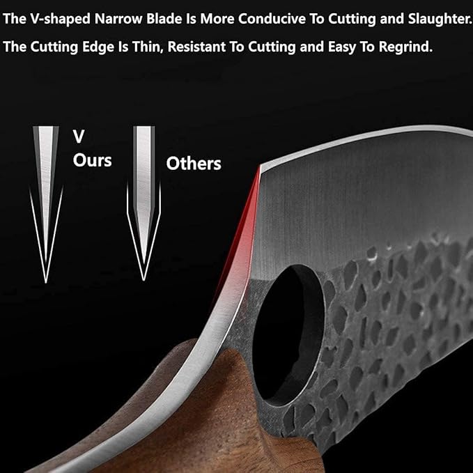 Huusk Viking Japanese Meat Cleaver, Forged Boning Knife With Sheath, High Carbon Steel Japan Butcher Fillet for Kitchen, Camping