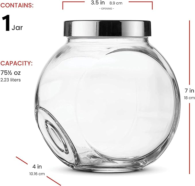 Bormioli Rocco Pandora Glass Candy Jar 75½-Ounce Cookie Jar (2 Pack) with Plastic Airtight Seal Lid 2-Way Display, Bulk-Food Storage Jar for Snacks, Dry Food, Jelly Beans Canister, Apothecary Jars.