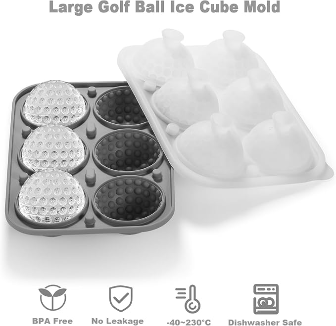 Nax Caki 3D Golf Ice Cube Tray, Large Golf Silicone Fun Shapes Whiskey Ice Mold with Funnel for Cocktails, Bourbon,Brandy, Whiskey Gifts for Men