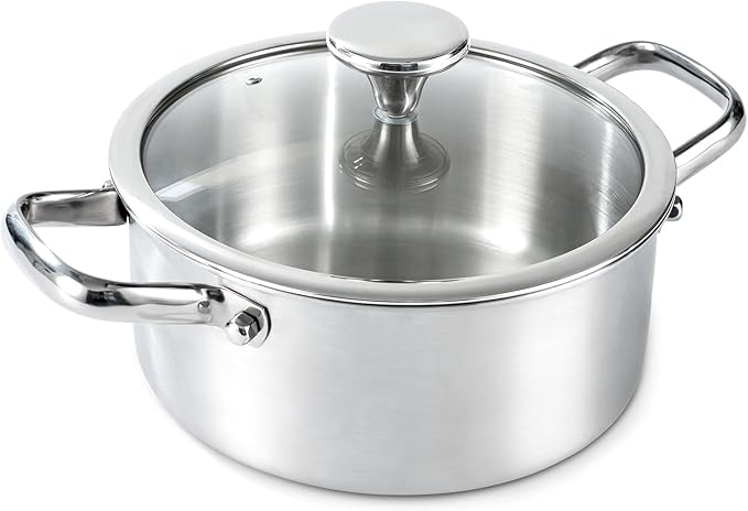 3QT Stock Pot, 316L Stainless Steel Stockpot with Lid, Professional Multi-Use Soup & Pasta Cooking Pot, Oven, Gas and Dishwasher Safe