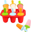 Miaowoof Silicone Popsicles Molds for Toddlers, 6-Cavity Non-BPA Premium Silicone Small Popsicle Molds, Ice Pop Mold with 6 Colorful Reusable Sticks for Kids (Red)