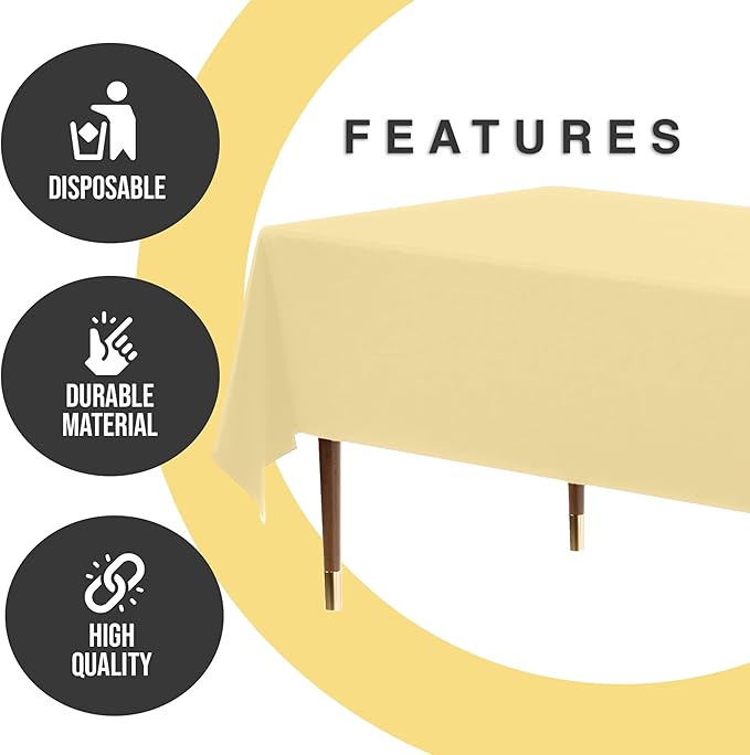 Exquisite 66% Thicker Premium Plastic Table Cloth Rectangle Table Cover 0.5 Mil 6 Pack Light Yellow Table Cloth 54 Inch x 108 Inch Disposable Tablecloth Won't Tear Easily Like Cheap Thin Brands