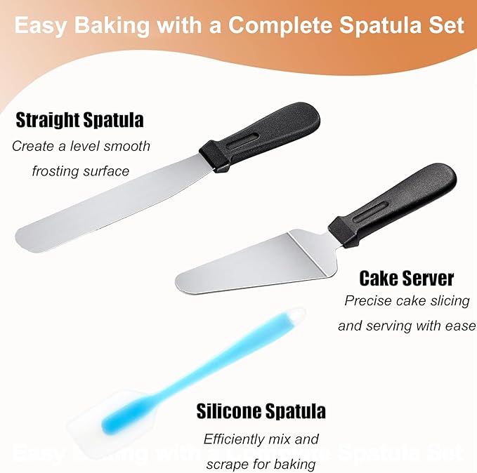 Cake Decorating Supplies Kit with Cake Turntable, Offset Spatula, Cake Server, Icing Smoother, Silicone Spatula and Other Baking Tools(7Pcs)