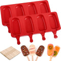 WMKGG Popsicle Silicone Molds Set, 2 PCS Ice Cream Molds with 50 Wooden Sticks for Cake Pop, Ice Pop, Cakesicles (Standard Size/Red)