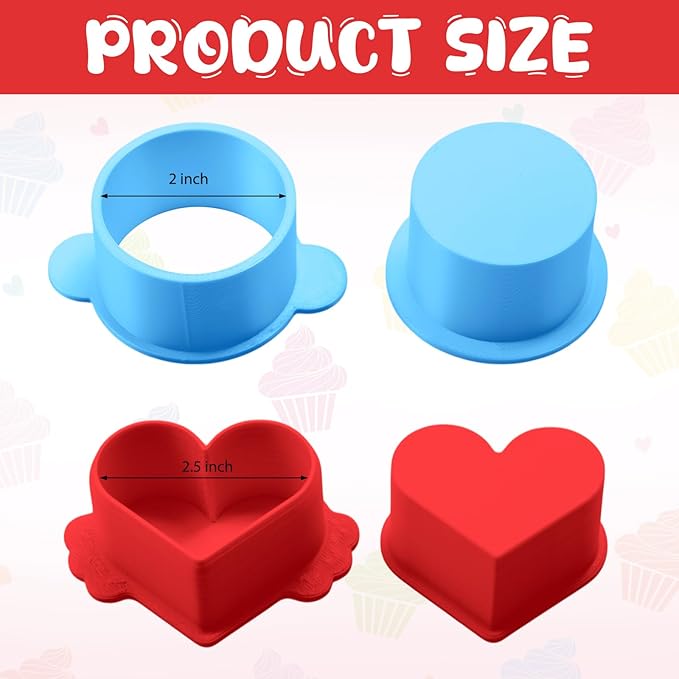 Cake Pop Cutter and Pusher Set - Round and Heart 3D Printed Mold Shapes Press | Baking Tools for Home, Birthday, Wedding Desserts | Reusable Design (Blue, red)