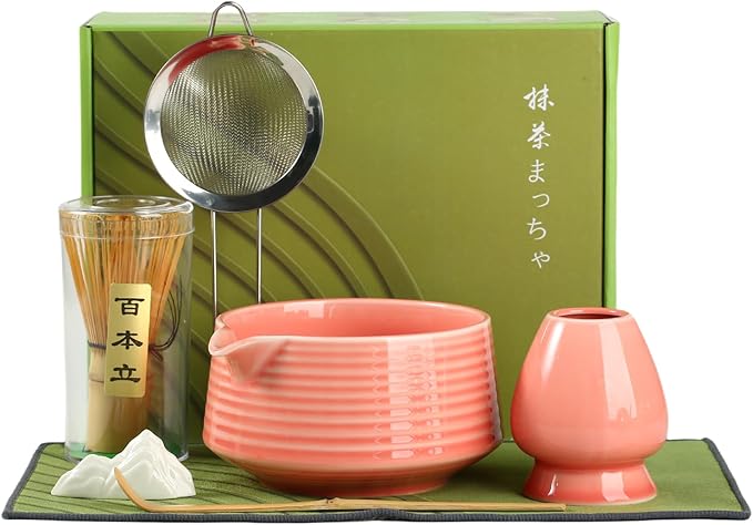Matcha Whisk Set, Ceramic Matcha Set with Spout, Matcha Bowl Kit with Sifter, Whisk and Holder, Bamboo Scoop, Scoop Rest, Tea Towel, 7 Pcs Matcha Kit Set for Making Breakfast/Latte for Matcha Lovers