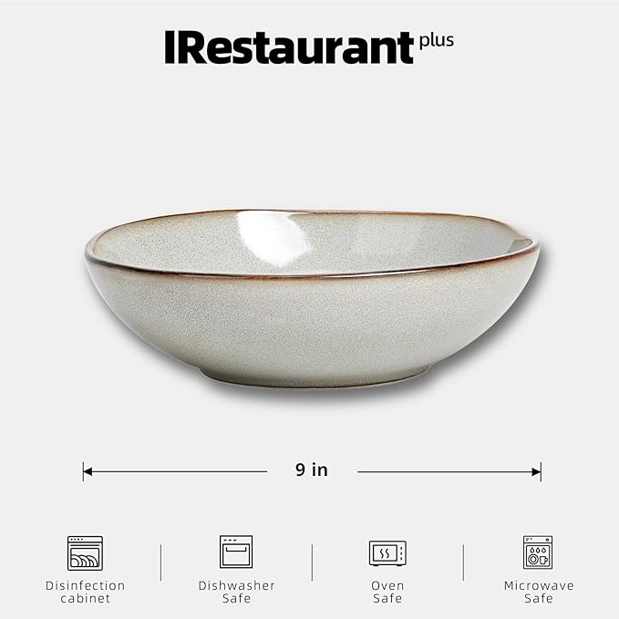 Organic Shape Restaurant Serving Bowl 9", Commerical Grade Catering Stoneware 40oz Bowl in Ir-regular Organic Shape, Chip & Scratch Resistant, Glossy Reactive Glaze Grey, Case of 12