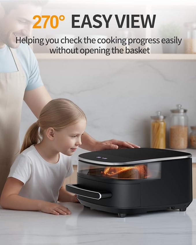 Extra Large Air Fryer,11-IN-1 6 QT 450F Air Fryer with Superior Airflow, Dual Heat Source Technology, Smart Digital Wide Fryer with Basket, Fits a 12" Pizza or 33 Chicken Wings