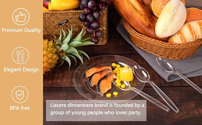 Liacere 360 Pieces Clear Plastic Spoons - Heavyweight Disposable Spoons-6.7inch Heavy Duty clear Cutlery - Plastic Utensils - Perfect for Chrismas Parties and Restaurants for Spring