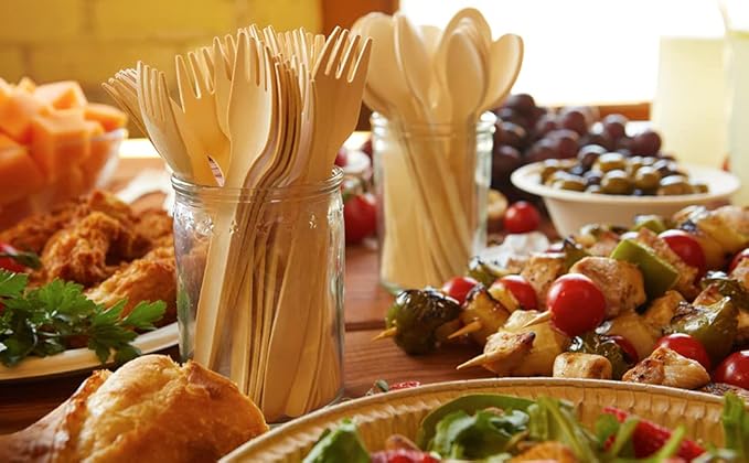 Disposable Wooden Cutlery Set - 100% Home Compostable - 2000 Spoons 6.5", Bamboo Utensils Alternative, Eco-Friendly, Organic, Sustainable and Carbon Neutral Certified