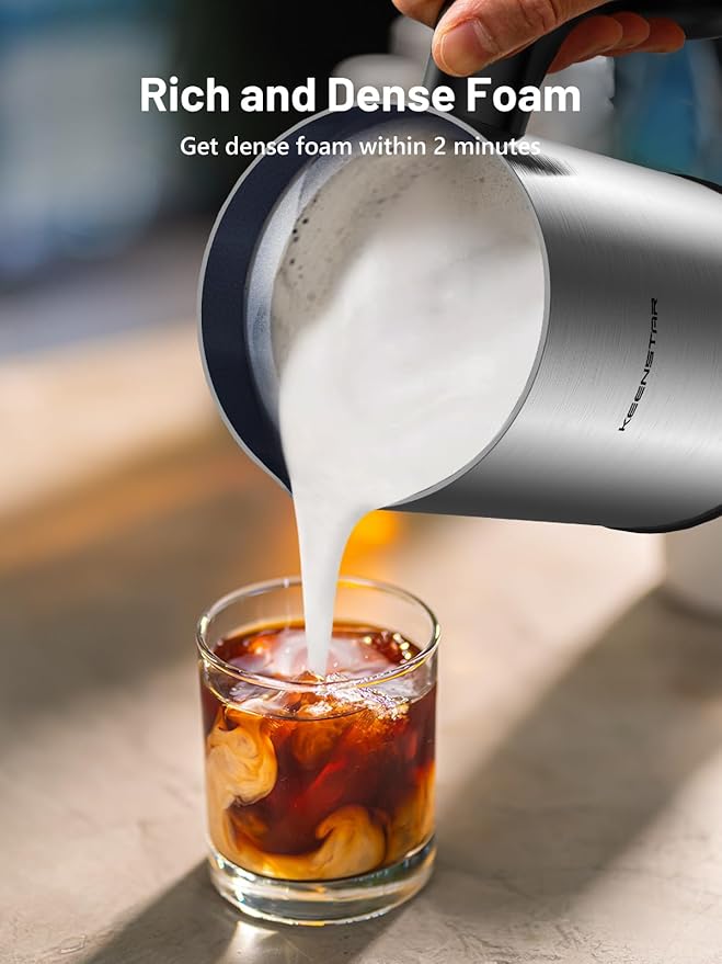 Keenstar Electric Milk Frother, Automatic Milk Steamer Warm or Cold Foam Maker for Coffee, Cappuccino, Latte, Stainless Steel Milk Warmer with Temperature Controls