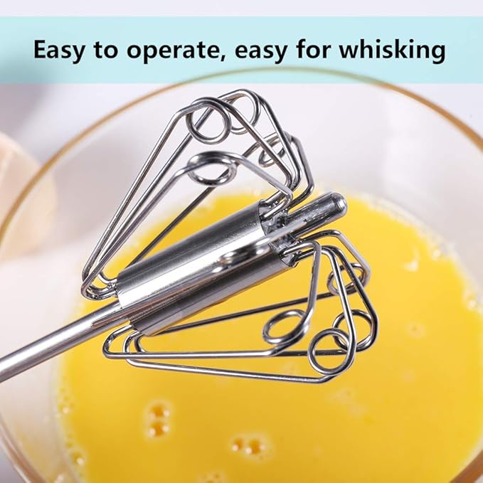 Newness Egg Whisk, [2 Pack] Stainless Steel Blender for Home - Versatile Tool for Egg Beater, Milk Frother, Hand Push Mixer Stirrer - Kitchen Utensil for Blending, Whisking, Beating