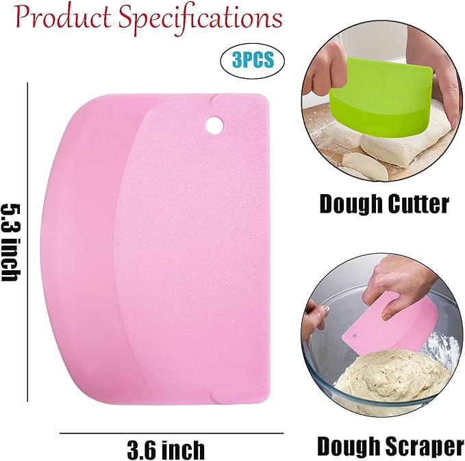 Set of 3 Cake Scrapers and Smoother Tools for Cake Decorating, Dough & Bowl Scrapers Plastic Icing Smoothers Dough Cutters Bench Scrapers(U Shape)