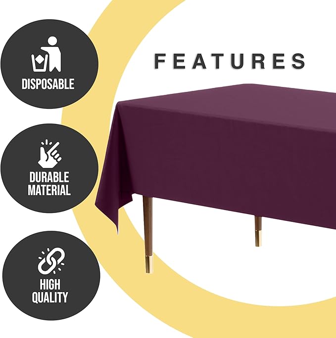 Exquisite 66% Thicker Premium Plastic Table Cloth Rectangle Table Cover 0.5 Mil 6 Pack Plum Table Cloth 54 Inch x 108 Inch Disposable Tablecloth Won't Tear Easily Like Cheap Thin Brands