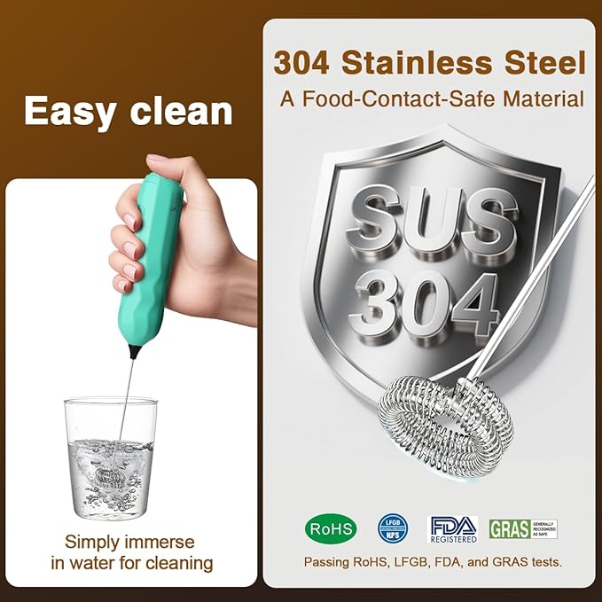 SUPRUS Ultra Fast Handheld Milk Frother Double Whisk with Stand 2 Batteries Stainless Steel for Lattes Cappuccino Matcha Hot Chocolate Coffee Bar Accessories Kitchen Gadgets Gift