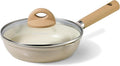 CAROTE 8" Ceramic Frying Pan with Lid, Non Stick Frying Pan Skillet Chef's Pan, Healthy & PFOA/PFAS Free, Induction-Compatible, Taupe