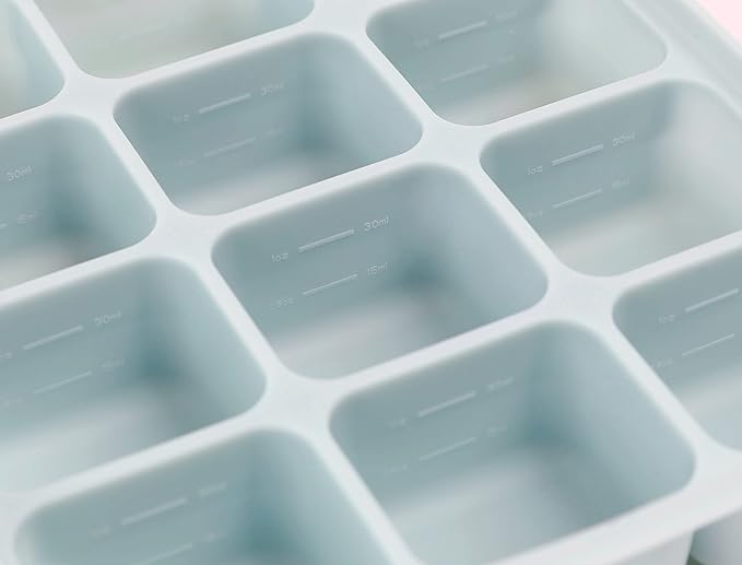 Baby Food Storage Silicone Cubes with Clip-On Lid Freezer Tray Baby Food Soups Purees Ice Easy and Safe Design Made in Korea (12 Ocean Blue)