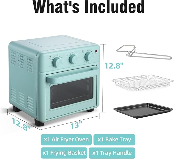 Novaspark Air Fryer Toaster Oven Combo, Retro Convection Oven Countertop,16QT Small Toaster Oven, 4-slices or 9" Pizza,Bake,Toast,Broil, Air Fry, Rapid Heating Mini Conventional Oven, Non-Stick, Blue