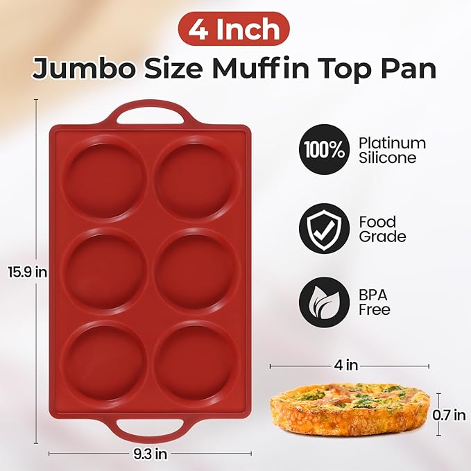 CAKETIME Muffin Top Pan Non Stick,4 Inch Metal Frame Round Egg Baking Pan for Oven English Muffins, Whoopie Pies, Corn Bread, Egg Bites, Breakfast Sandwiches Tarts Brown