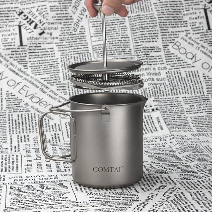 Titanium French Press Pot 750mL/25 fl oz Coffee Maker Camping with Lid and Filter Titanium French Press Cup Backpacking for Outdoor Hiking Camp