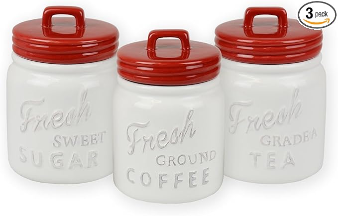 DII Kitchen Accessories Collection Ceramics, Jar Canister Set, Red, 3