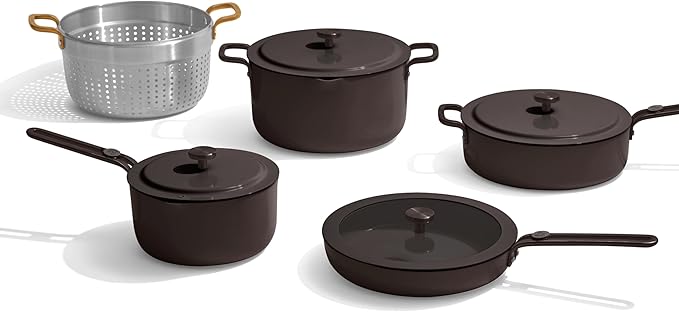 Our Place 11-Piece Essentials Complete Cookware Set - Ceramic Fry Pan, Saucepan, Sauté Pan, Stock Pot, Strainer Basket & Rack Storage | Thermakind™ Nonstick, Oven Safe up to 450°F | Char