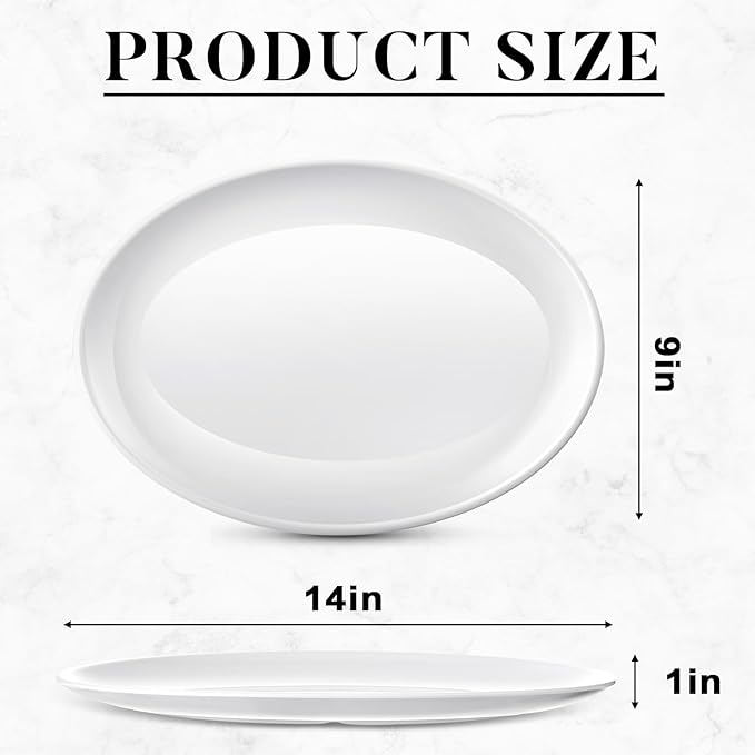Dandat 24 Pcs 14 Inch Large Serving Platters Oval Trays White Plates Serving Dish for Wedding Party Restaurant Home Steak, Taco, Sushi, Appetizer, Cake