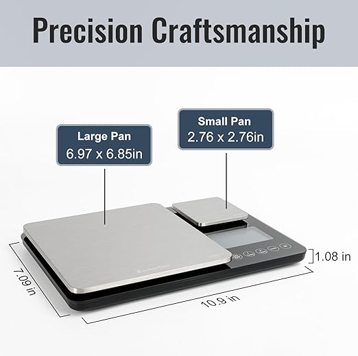 KitchenTour Dual Platform Digital Kitchen Scale with Total Weight Function - 500g/0.1g & 15kg/1g - Accurate for Cooking and Baking Black