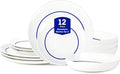Stone Lain Luna 12-Piece Porcelain Dinnerware Set, Plates and Bowls Set, Dish Set for 4, Blue