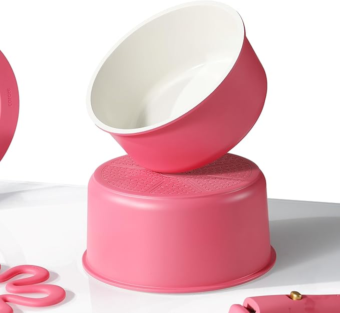 CAROTE Ceramic Sauce Pan Sets with Stand-Up Lid 2QT, 3QT & 4QT, 11 Piece NonStick Kitchen Cookware Sets with Detachable Handle, Non Toxic Cooking Pot, Oven Safe, Induction Ready, Pink