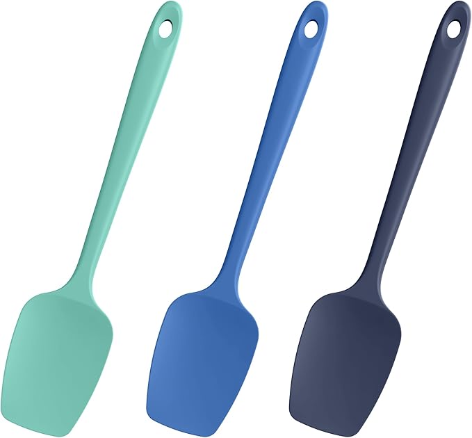 Heat Resistant Silicone Spoon Spatulas, Doosu 600°F High Temp Flexible Cooking Spoons Kitchen Spoonula Scratch-Proof for Mixing Stirring Scraping Serving Non-Stick Cookware (Set of 3, Multi-4)