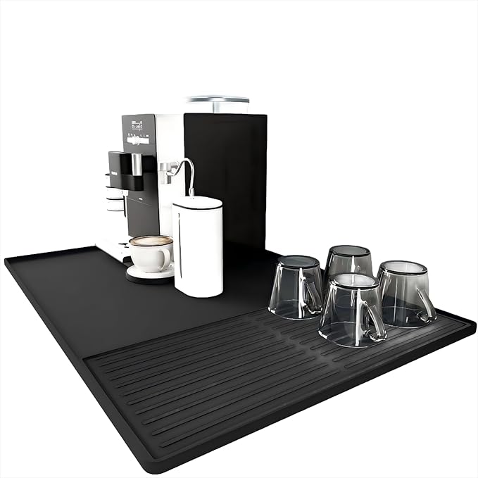 Silicone Coffee Pad, 24-inch x 16-inch Mat, with Removable Baking Tray, Fits Coffee Machines and Baking Sheets, Black