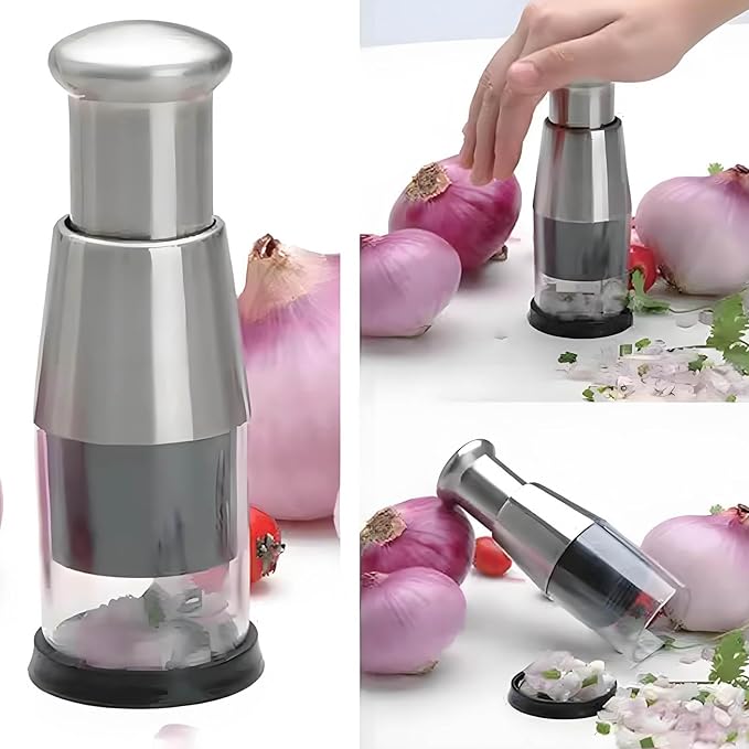 Manual Food Chopper, Garlic Press Multi Functional Stainless Steel Handheld Tool Garlic Pressing Chopper for Mincing Onion, Slicing Peppers, Potato