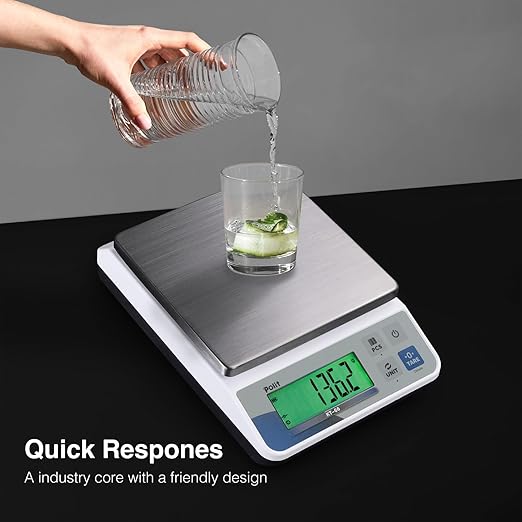 Polit KT-66 Digital Kitchen Scale 18lb/8000g｜0.02oz/0.5g Precision Food Scale with LCD Display｜Battery or Plug-in｜Stainless Steel Top｜Grams & Ounces｜5 Units for Baking, Cooking, Farming & Shipping