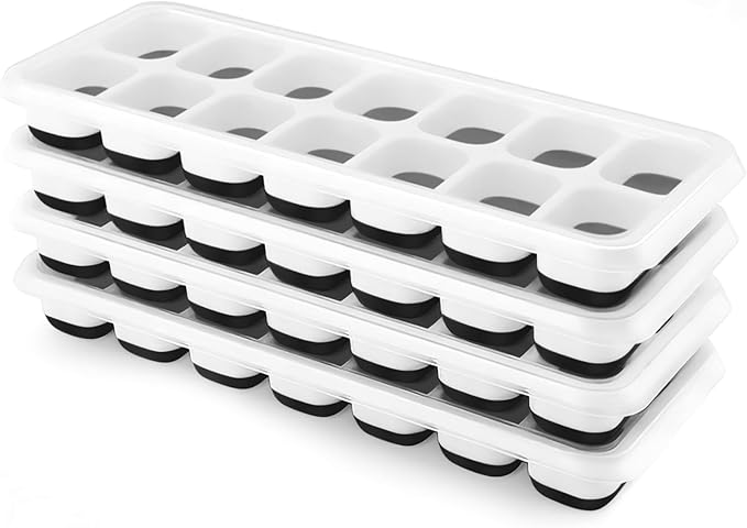 Ice Cube Trays 4 Pack, Airabc Silicone Ice Cube Trays with Removable Lid, Easy-Release Flexible 14-cube Ice Trays, LFGB Certified and BPA Free, Stackable Ice Trays with Covers for Cocktail, Freezer