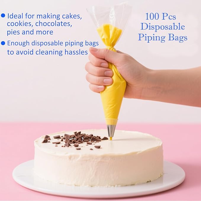 124 PCS Cake Decorating Kit with Cake Stand Turntable, Piping Bags and Tips Set, 100+1 Piping Bags, 12 Icing Piping Tips, 3 Scrapers, 2 Spatulas, Manual Egg Whisk, Baking Supplies for Cake Lovers