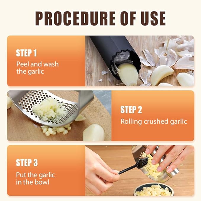 Stainless Steel Garlic Press, 2026 Upgrade Garlic Press Rocker Heavy Duty Stainless Steel Garlic Mincer, Heavy Garlic Chopper with Peeler And Cleaning Brush (No Corkscrew)
