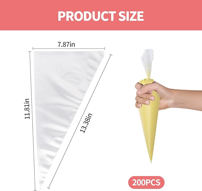 Disposable Piping Bags - 200 pcs 12 inch Pastry Bags, Anti-Burst Tipless Icing Bags for Cake, Cream Frosting, Cupcakes, Pastries and Cookies Decorating