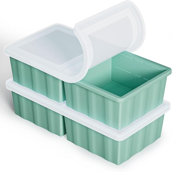 Silicone Freezer Tray for Soup Ice Cubes: 2-Cup Freezing Tray with Lid for Meal Prep - 2Pack Silicon Soup Portion Freeze Trays Make Stock Souped Ice Cube