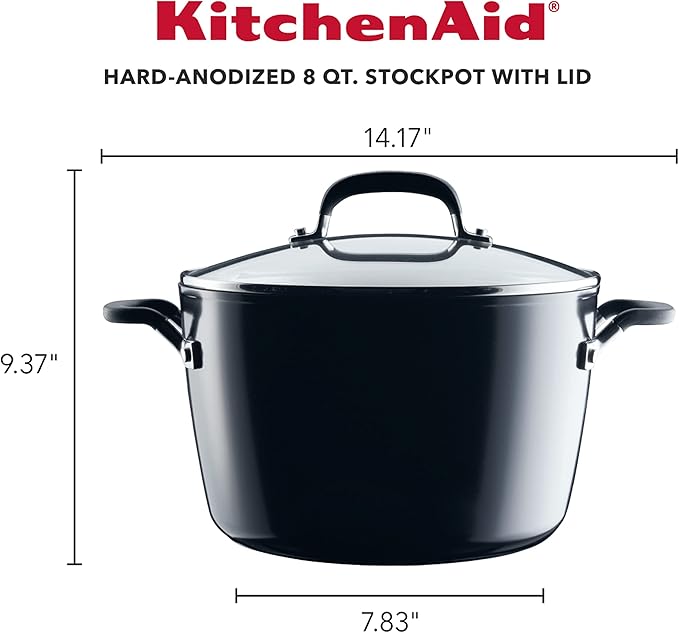 KitchenAid 84805 Hard Anodized Nonstick Stockpot with Lid, 8 Quart - Onyx Black