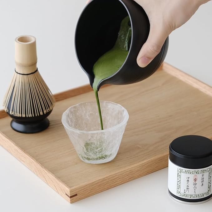 WENSHUO Matcha Whisk Set, Ceramic Matcha Bowl & Whisk Holder, Bamboo Accessory, Modern Design (Matte Black, Pouring Spout)
