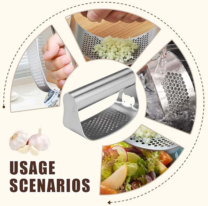 Stainless Steel Garlic Press, 2026 Upgrade Garlic Press Rocker Heavy Duty Stainless Steel Garlic Mincer, Heavy Garlic Chopper with Peeler And Cleaning Brush (No Corkscrew)