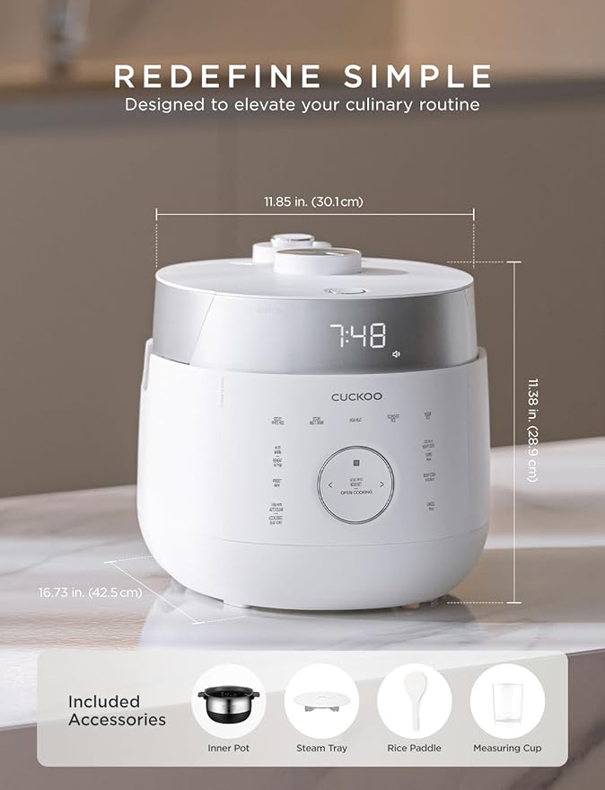 CUCKOO Twin Pressure Rice Cooker 10-Cup Uncooked / 20-Cup Cooked with Induction Heating Technology, 20 Menu Modes with Voice Guide, Large Rice Maker Multi-Cooker & Pressure Cooker (CRP-LHTR1009FW)